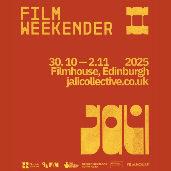 Promo graphic for the Jali Film Weekender event with yellow text on burnt orange background